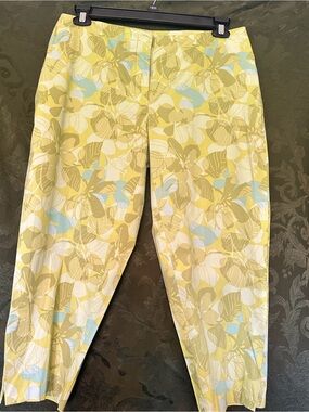 Venezia Jeans Yellow And Green Floral Cotton Capri Pants Size 14